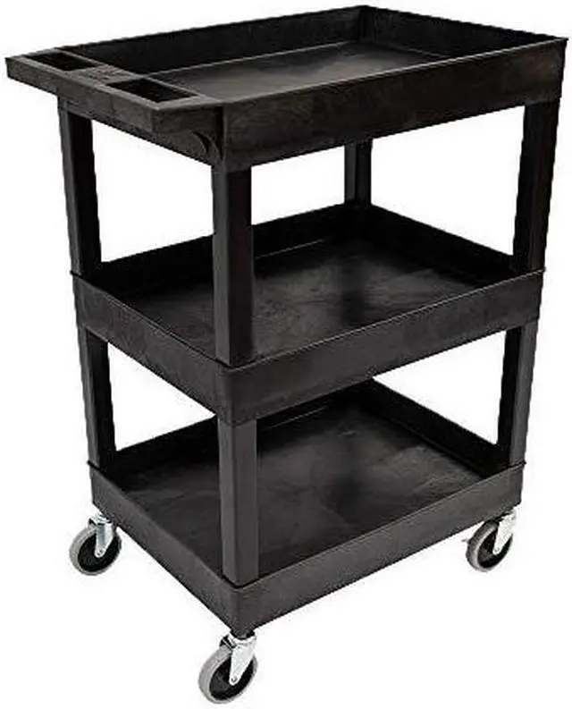 Alt view image 15 of 15 - Luxor 24" x 18" Multipurpose 3 Shelf Utility Tub Cart with 4 Swivel Casters - Plastic, Black