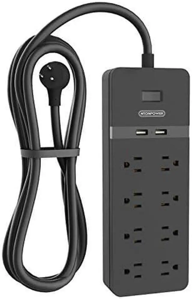 Main image of 25 ft Extension cord Flat Plug, NTONPOWER 8 Outlet Surge Protector Power Strip with USB Ports, 15A circuit Breaker, Wall Mount Surge Protector for Home, Office, Workbench or garage, ETL Listed, Black
