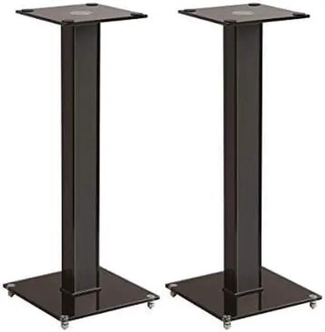 Alt view image 9 of 11 - Monoprice Elements Speaker Stand - 28 Inch (Pair) With Cable Management, Strong Tempered Glass Base With Floor Spikes