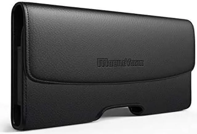 Main image of Mobile Vogue by Reiko Premium Eco-Friendly Leather Phone Pouch Belt Clip Holster Compatible with iPhone/Galaxy/Stylo/Android Phone with Protective Case on (Black-MV102, 5.8 x 3.2 x 0.7 in)