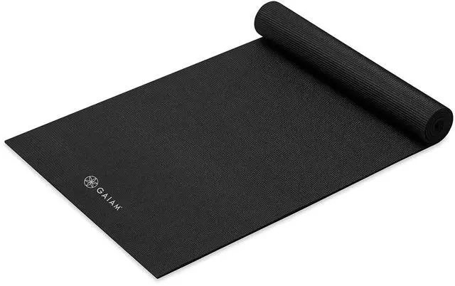 Main image of Premium Yoga Mat, 5mm Non-Slip Exercise Mat (Black) | Solid Color Non-Slip | 5mm PVC Cushion | Easy-Cinch Carrying Strap | Yoga, Pilates & Floor Workouts | 68"x24"
