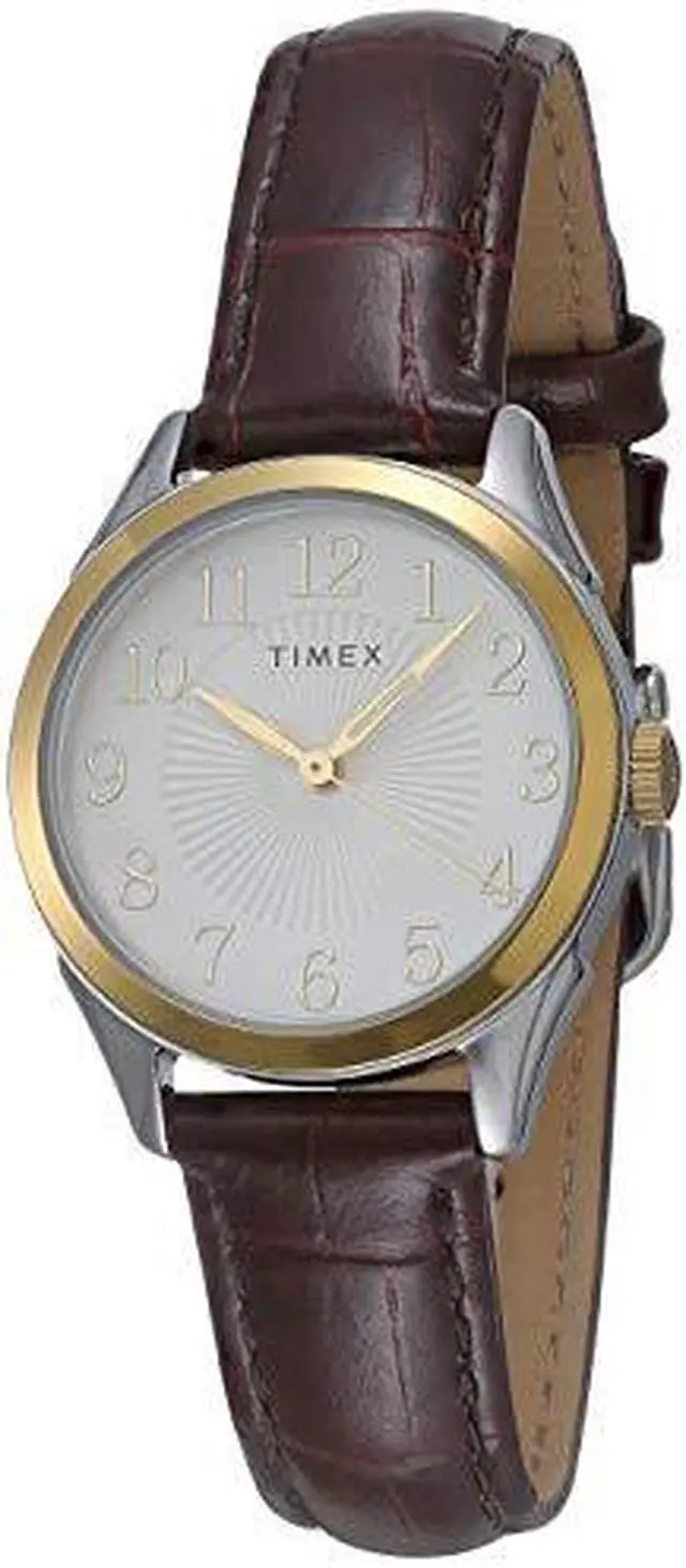 Main image of Timex Womens Briarwood 28mm Watch - Two-Tone case Silver-Tone Dial with Brown croco Leather Strap