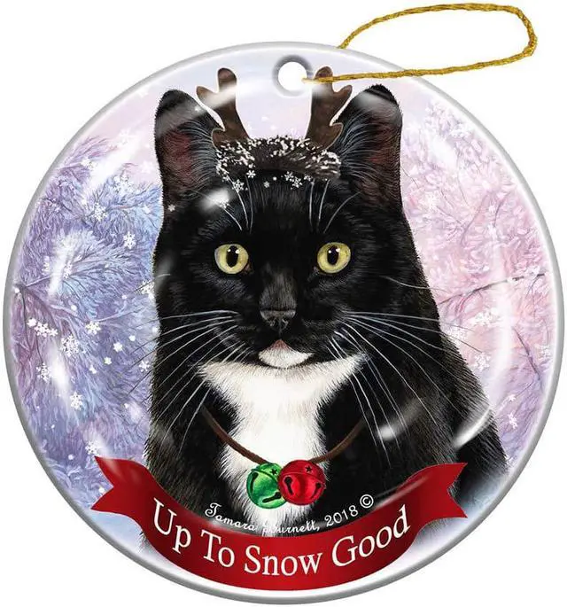 Main image of Holiday Pet gifts Tuxedo cat Porcelain christmas Ornament