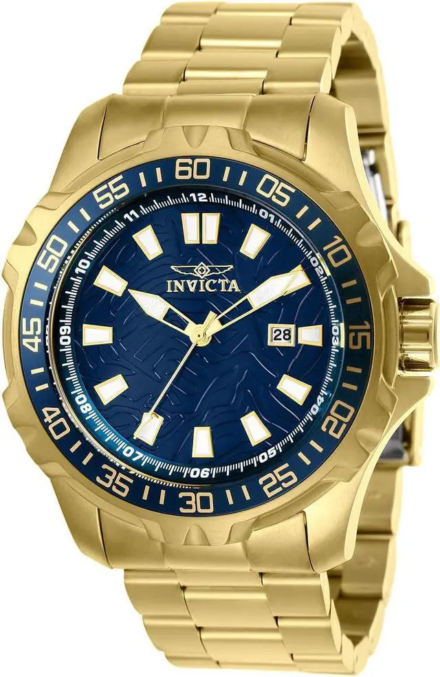 Alt view image 2 of 2 - Invicta Men's 48mm Pro Diver Quartz Blue Web Dial 18K Gold Plated SS Watch 25793