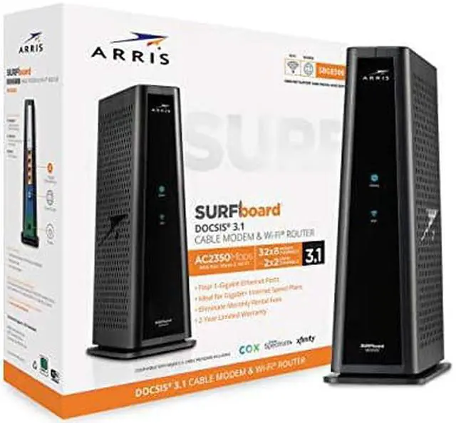 Main image of ARRIS SURFboard SBg8300 DOcSIS 31 gigabit cable Modem & Ac2350 Wi-Fi Router  comcast Xfinity, cox, Spectrum & more  Four 1 gbps Ports  1 gbps Max Internet Speeds  4 OFDM channels 2 Year Warranty