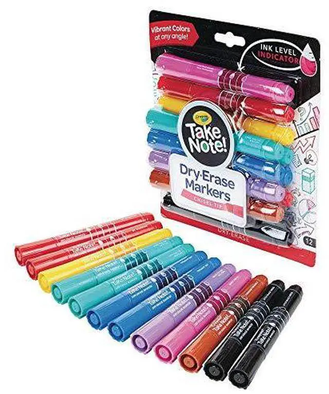 Main image of Crayola Take Note Dry-Erase Markers Broad Chisel Tip Assorted 12/Pack 586545