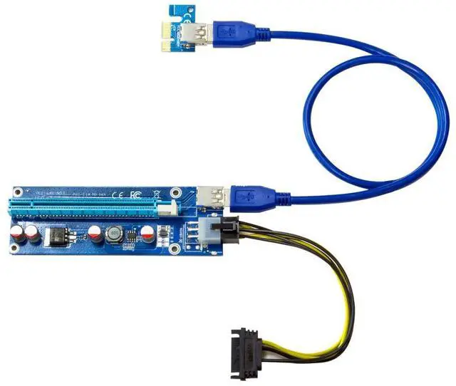 Main image of PCIe Riser Card Adapter 1x to 16x with 6-Pin Power Cable, SATA to PCI-E Extension Cable for GPU Bitcoin Mining, Ethereum, ETH, Crypto Mining Rig (Latest Version)