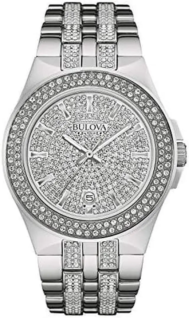 Main image of Bulova Crystal Quartz Mens Watch, Stainless Steel , Silver-Tone (Model: 96B235)