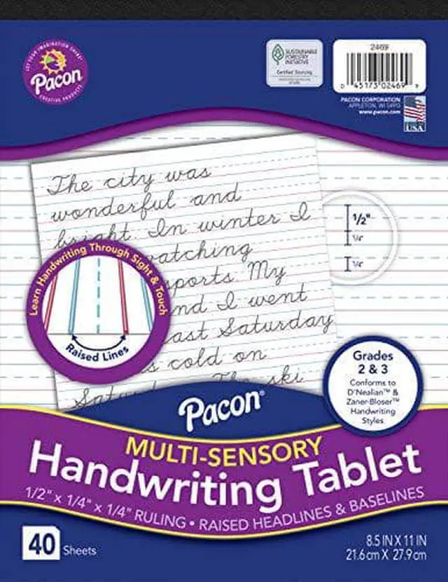 Main image of Pacon Multi-Sensory Raised, Tape-Bound Tablet, 1/2" x 1/4" Ruled Short, 8-1/2" x 11", 40 Sheets, White