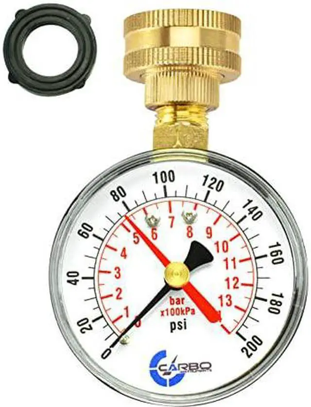 Alt view image 7 of 7 - CARBO Instruments 2- 1/2" Pressure Gauge, Water Pressure Test Gauge, 3/4" Female Hose Thread, 0-200 PSI with Red Pointer