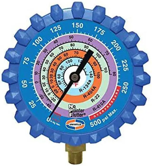 Alt view image 2 of 2 - UNIWELD G430ND Refrigerant Gauge,Blue,3-1/4" L,500 psi