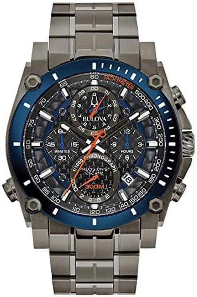 Alt view image 3 of 7 - Bulova Precisionist Champlain UHF Carbon Fiber Dial Chronograph Watch 98B343