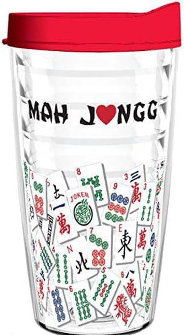 Alt view image 3 of 3 - Tumbler 16 oz - Mah Jongg Tile Design Tritan USA Drinkware (Red Lid)