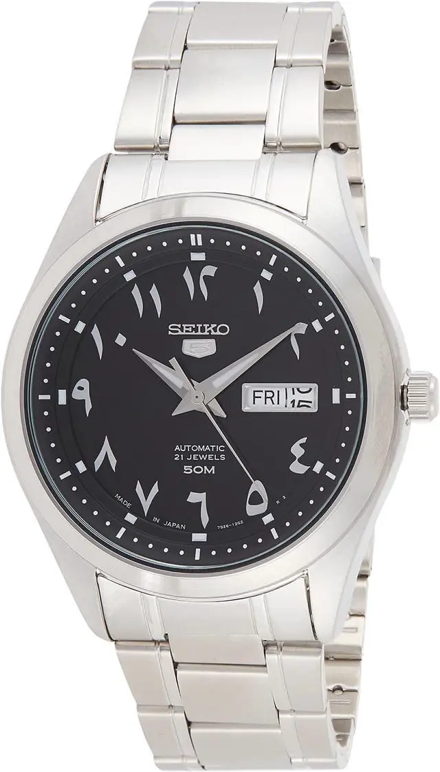 Alt view image 5 of 5 - Seiko 5 Stainless Steel Black Arabic Dial Automatic SNKP21J1 Men's Watch