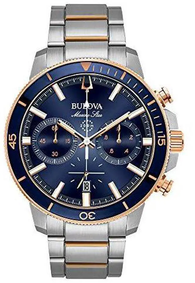 Alt view image 5 of 9 - Bulova Marine Star Chronograph Mens Two Tone Blue Dial Quartz Watch 98B301