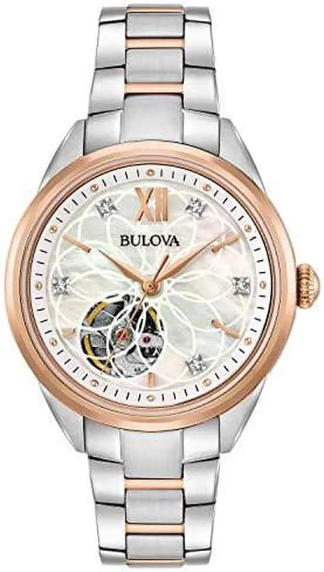 Alt view image 3 of 6 - Bulova Sutton Ladies 2-Tone Rose Gold Stainless Diamond Automatic Watch 98P170