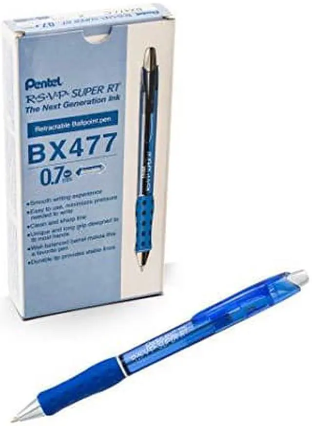 Alt view image 7 of 7 - Pentel R.S.V.P. Super RT Retractable Ballpoint Pen 0.7 mm Blue Barrel/Ink 1 Dozen BX477C