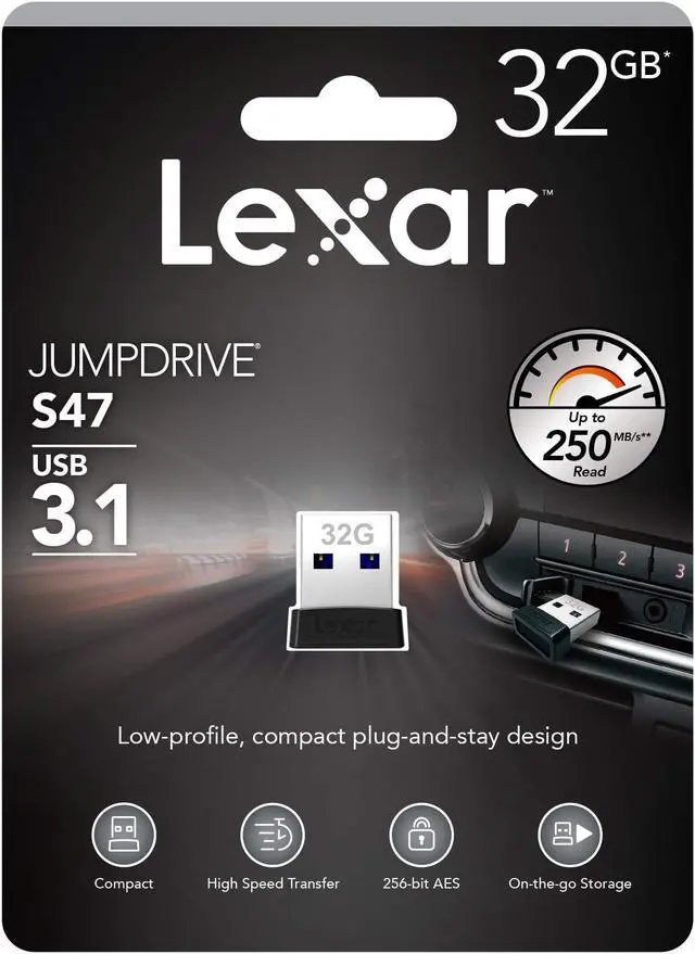 Alt view image 3 of 9 - Lexar LJDS47-32GABBK MAF 32GB USB 3.1 Flash Drive r250MB/s Lexar JumpDrive S47 Low Profile Black/Silver