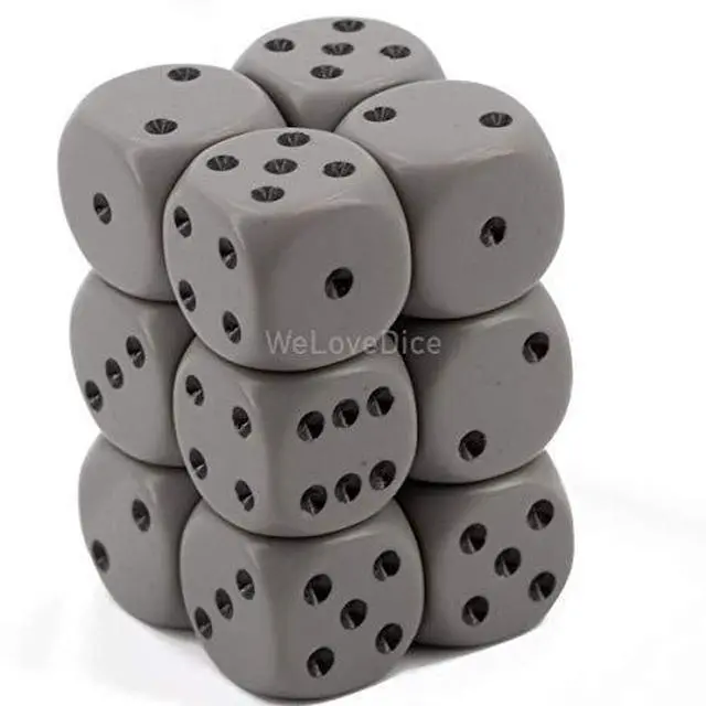 Alt view image 6 of 6 - Gray Opaque D6 Dice with Black Pips 16mm (5/8in) Pack of 12 Dice Chessex