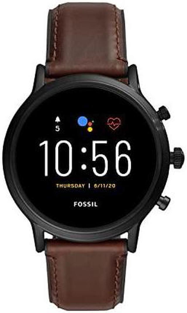 Alt view image 8 of 8 - Fossil Unisex 44MM Gen 5 Carlyle HR Heart Rate Stainless Steel and Leather Touchscreen Smart Watch, Color: Black/Brown (Model: FTW4026)
