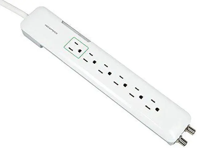 Alt view image 8 of 9 - Monoprice Power & Surge - 6 Outlet Slim Surge Protector Power Strip With Coaxial Line Protection - 4 Feet - White | Cord UL Rated 1,080 Joules With Protected Light Indicator (109199)