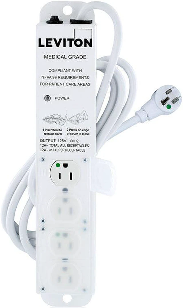 Main image of 5304M-1N7 Medical Grade Power Strip, 15-Amp, 125-volt, 4-Outlets, 7-Feet Cord Length, Alloy Steel