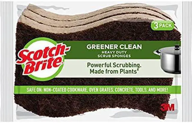 Alt view image 4 of 4 - Greener Clean Heavy-Duty Scrub Sponge, 2 7/10 x .75 x 4 3/5, Brown, 3/Pack 87033
