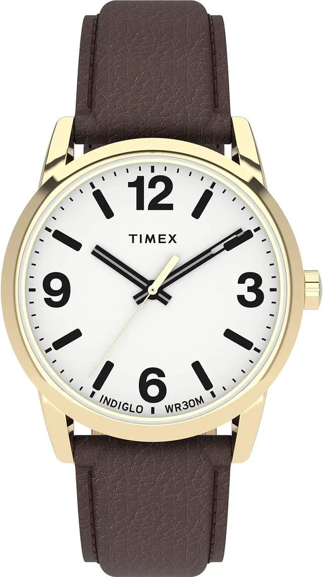 Alt view image 2 of 5 - timex men's easy reader bold 38mm watch - gold-tone case white dial with brown leather strap