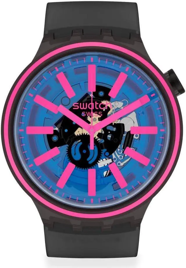 Main image of Swatch BIg BOLD Swiss Quartz Silicone Strap, Black, 24 casual Watch (Model: SO27B111), Pink