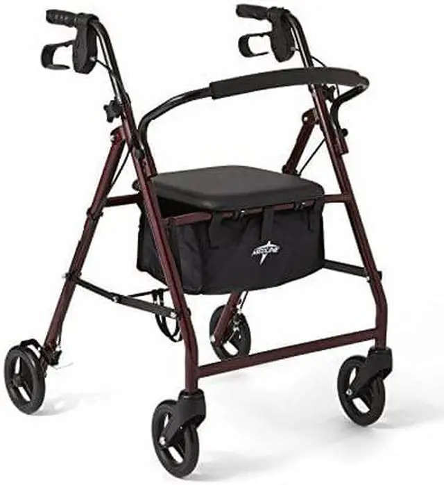 Alt view image 6 of 6 - Medline Basic Steel Rollators - 350 lb Load Capacity - 6" Wheel - Red