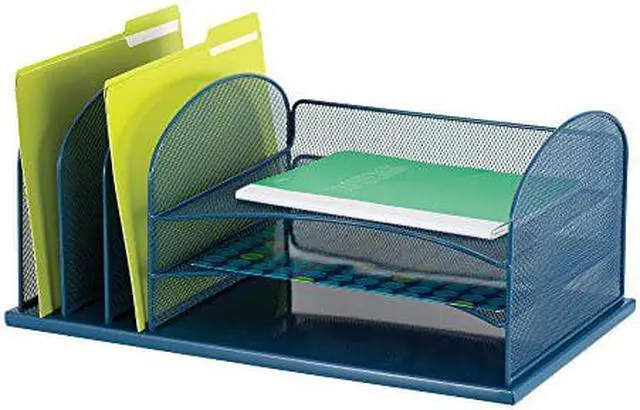 Main image of Safco Products Onyx Mesh 3 Sorter/3 Tray Desktop Organizer 3254BU, Blue Powder Coat Finish, Durable Steel Mesh Construction