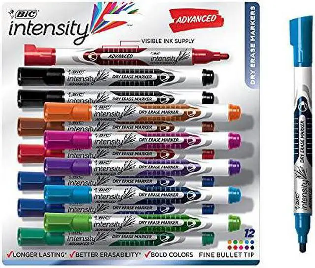 Alt view image 12 of 19 - BIC GELIPP121-AST Low Odor And Bold Writing Pen Style Dry Erase Marker, Bullet Tip, Assorted, 12