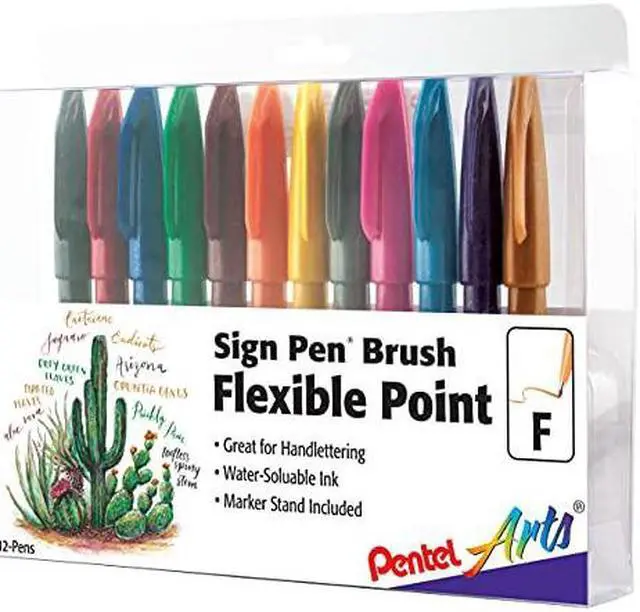 Alt view image 12 of 12 - Pentel Sign Pen Brush Flexible Point Marker Pen Assorted 12/Pack SES15CPC12