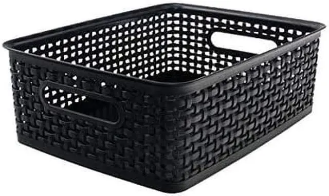 Alt view image 8 of 8 - Advantus Plastic Weave Bin Medium 14" x 10.5" x 4.63" Black 36003