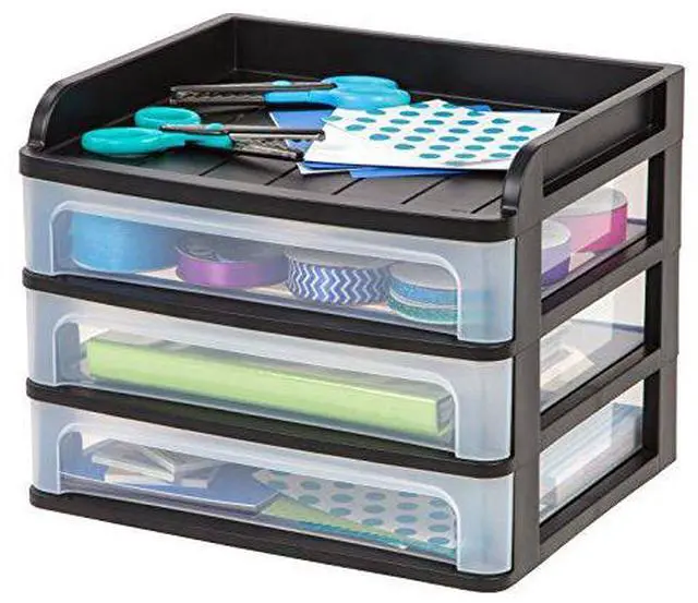 Alt view image 12 of 16 - IRIS® 3-Drawer Medium Desktop Storage, 11 1/4"H x 14 1/4"W x 11 13/16"D, Black