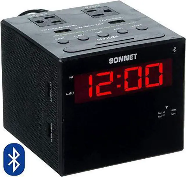 Main image of Sonnet Alarm Clock Charging Station, Bluetooth Speaker, AM FM Radio, Dual USB Charging Ports, Dual AC Outlets, Very Loud Alarm Clock for Heavy Sleepers and The Hearing Impaired for Desk, Bedroom