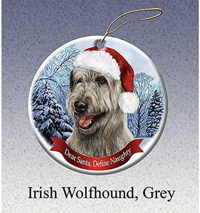 Main image of Holiday Pet Gifts Irish Wolfhound, Wheaten Santa Hat Dog Porcelain Ornament