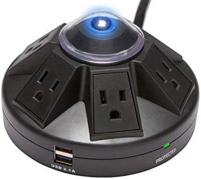 Alt view image 7 of 8 - Accell D080B-015K Powramid Power Center - Surge Protector and USB Charging Station, 6 ft (1.8 m), Retail Box, Black