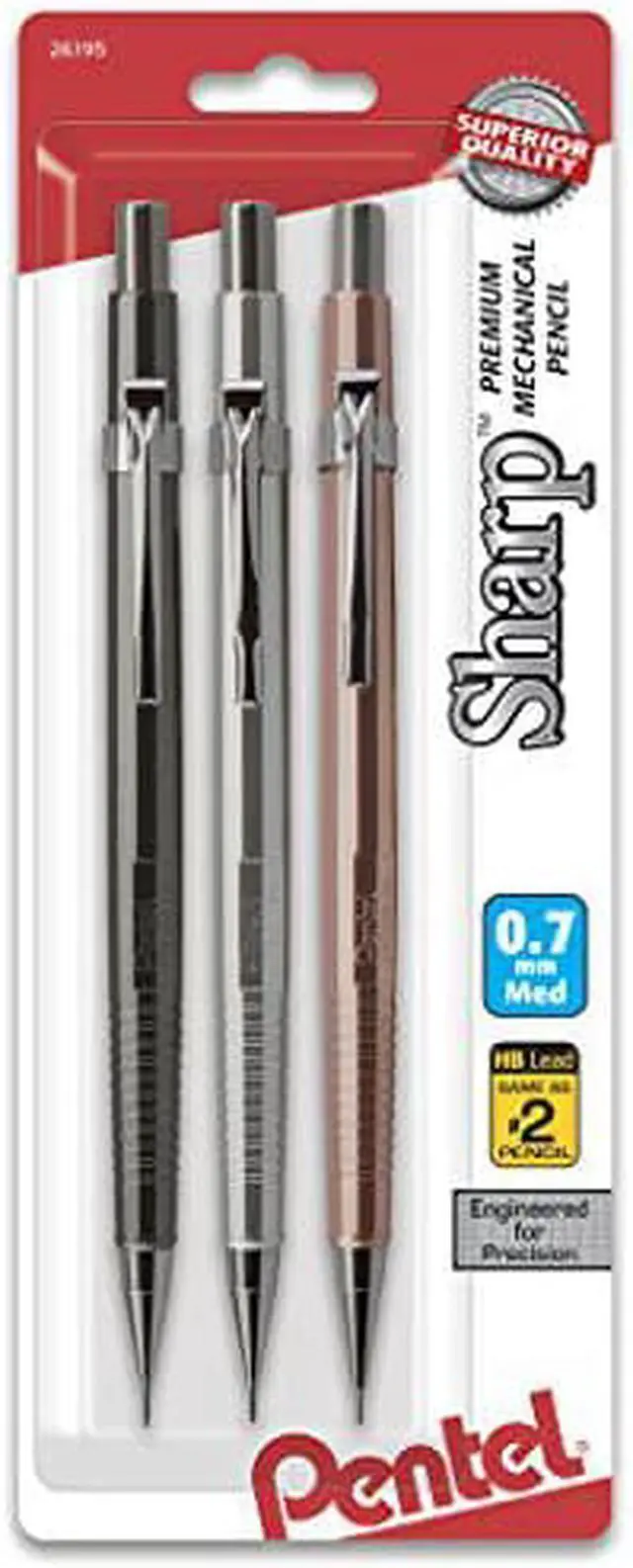 Alt view image 4 of 6 - Pentel P207MBP3M Sharp Mechanical Drafting Pencil, 0.7 Mm, Assorted Barrels, 3/Pack