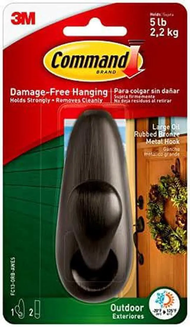 Main image of Command Outdoor Large Bronze Metal Hook, 1-Hook, 2-Strips, Decorate Damage-Free