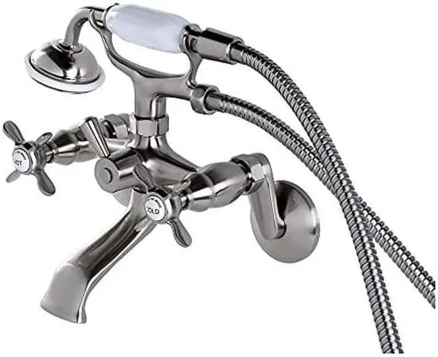 Alt view image 5 of 10 - Kingston Brass KS286SN Essex 3" - 9" Adjustable Centers Wall Mount Clawfoot Tub Filler with Hand Shower, Satin Nickel