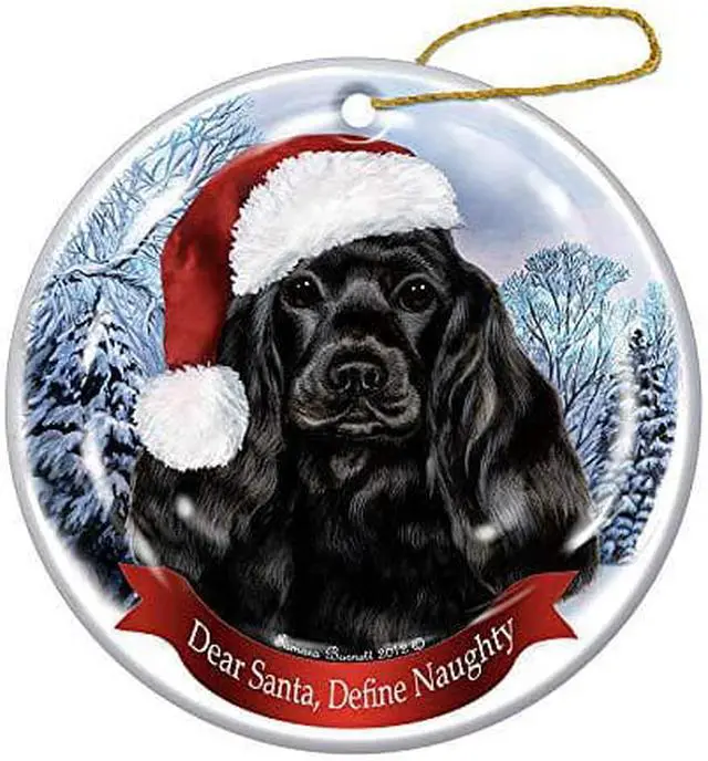 Main image of Holiday Pet Gifts Cocker Spaniel Black Santa Hat Dog Porcelain Ornament