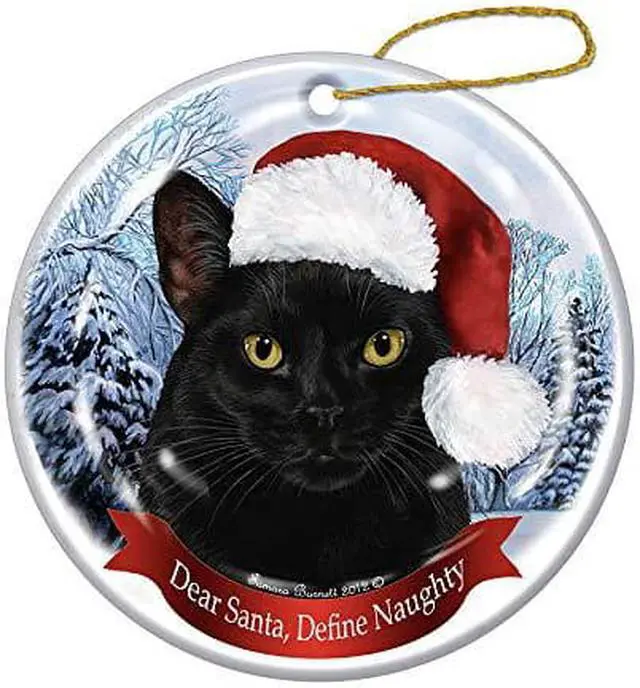 Main image of Pet Gifts USA Holiday Pet Gift Black Shorthair Cat Santa Hat Porcelain Christmas Tree Ornament