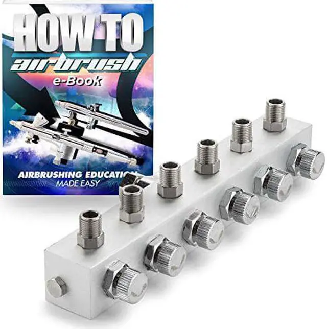 Alt view image 3 of 3 - PointZero Airbrush Manifold 6-Way Air Hose Splitter 1/8 in BSP Taps