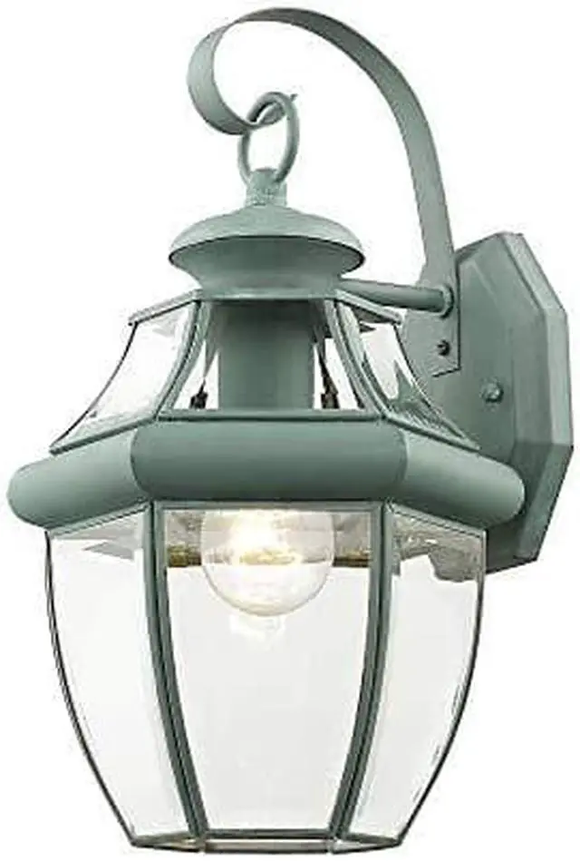 Main image of Livex Lighting 2151-06 Monterey 1 Light Outdoor Verdigris Finish Solid Brass Wall Lantern with Clear Beveled Glass