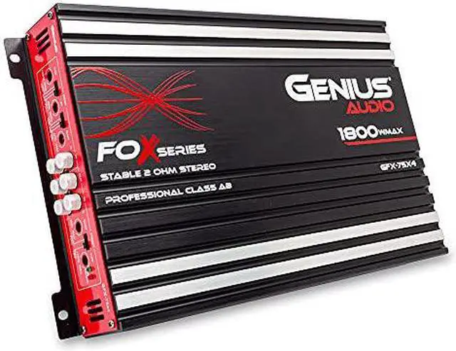 Main image of Genius Audio GFX-75X4 Full Range Powered Car Amplifier Multichannel 1800 Watts Max Class AB 2-Ohm Stable with Power Protection System to Boost Speaker and Woofer Performance