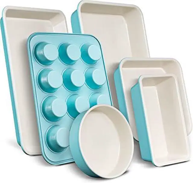 Alt view image 8 of 8 - NutriChef 6 Piece Non Stick Kitchen Oven Stackable Ceramic Baking Pan Set, Green