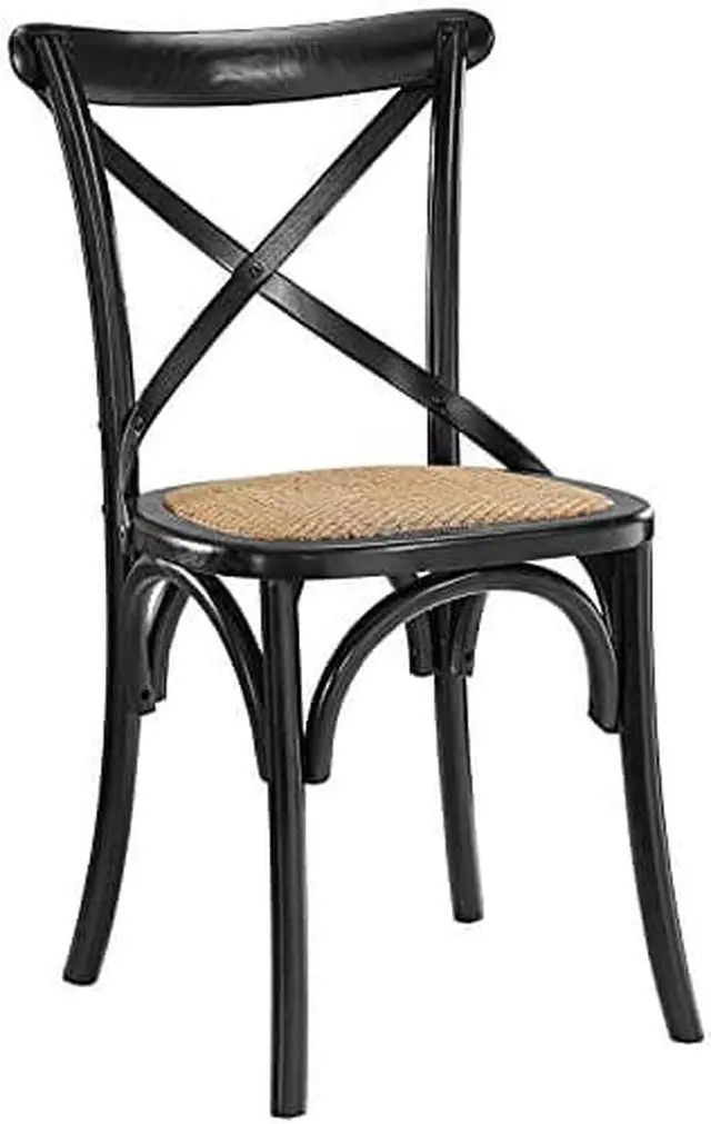 Main image of Modway Gear Rustic Modern Farmhouse Elm Wood Rattan Dining Chair in Black