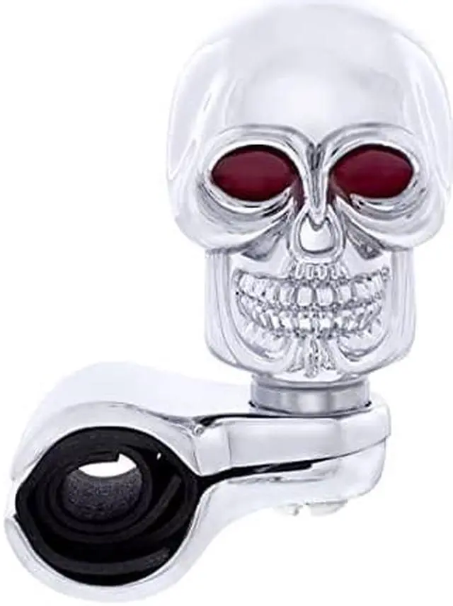 Alt view image 6 of 6 - Chrome Die Cast Skull Steering Wheel Spinner Suicide Knob / Universal Bracket