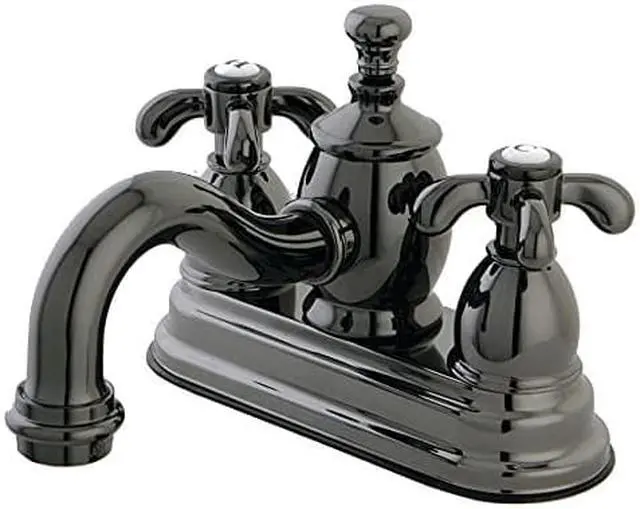 Alt view image 11 of 16 - Kingston Brass NS7100TX Water Onyx 4 inch centerset lavatory faucet with cross handles and brass pop up drain, Black Nickel